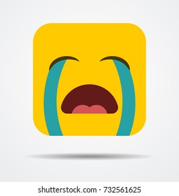 Crying square emoticon in a flat design