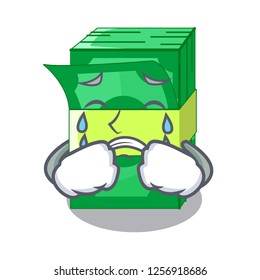 Crying stacks money dollar on bank character