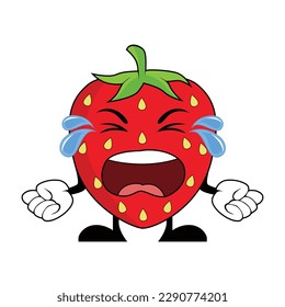 Crying Strawberry character cartoon. Suitable for poster, banner, web, icon, mascot, background