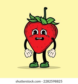Crying strawberry character Cartoon vector Illustration