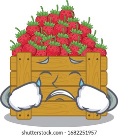 A Crying strawberry fruit box cartoon mascot design style