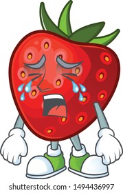 Crying strawberry fruit mascot for cartoon character