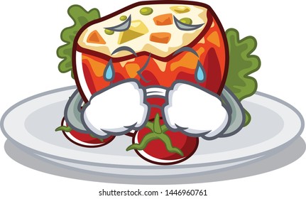 Crying stuffed tomatoes on a cartoon board