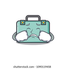 Crying suitcase mascot cartoon style
