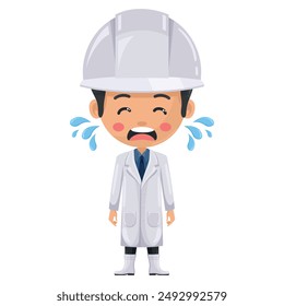 Crying supervisor symbolizing the humanity and vulnerability of engineers, highlighting the emotional stress and mental burden they face in their daily work. Food industry engineer. Chief food safety