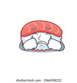 Crying sushi salmon mascot cartoon