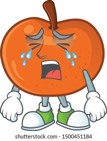 Crying tangerine cartoon mascot on white background