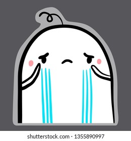 Crying tears hand drawn sticker with cute marshmallow in cartoon style minimalism