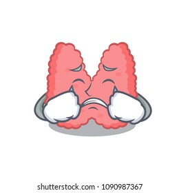 Crying thyroid mascot cartoon style