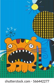 Crying tige. Style graphics with bright local colors.