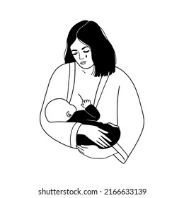 A crying tired woman is breastfeeding a baby. Postpartum  or postnatal depression, sadness. Psychological problems of motherhood. Vector illustration