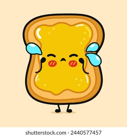 Crying Toast with honey character. Vector hand drawn cartoon kawaii character illustration icon. Isolated on brown background. Toast with honey character