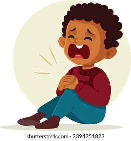 
Crying Toddler Suffering a Knee Injury Falling Vector Cartoon. Screaming kid suffering an accident at home
