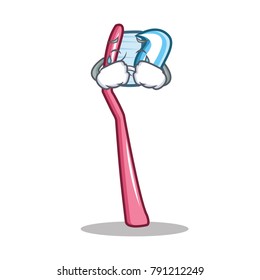 Crying toothbrush mascot cartoon style