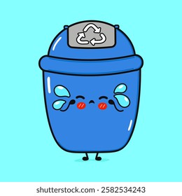 Crying Trash Can Character. Sad Trash Can Cartoon Emoticon