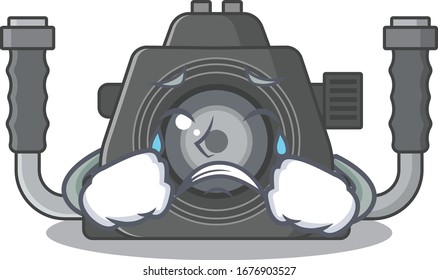 A Crying underwater camera cartoon mascot design style