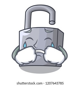 Crying unlocking padlock on the cartoon gate