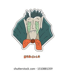 Crying vampire Dracula. Cute Halloween character sticker. Vector illustration. 