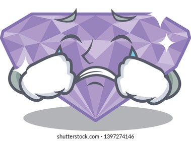 Crying violet diamond in a cartoon bag