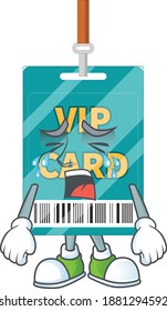 A crying VIP pass card cartoon character drawing concept. Vector illustration