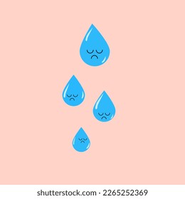 crying water drops, 
Tears drops, Drop icon isolated, Water drop cartoon character with sad face