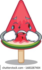 A Crying watermelon ice cream cartoon mascot design style
