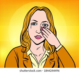 Crying woman.Pop art retro hand drawn style vector design illustrations.