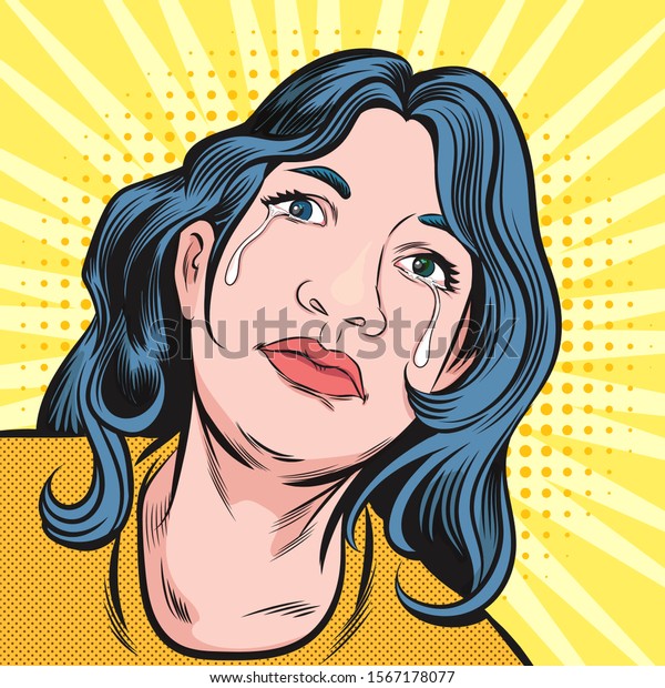 Crying Woman Art Retro Vector Illustration Stock Vector