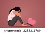 
Crying Woman Being Prisoner of Love Vector Concept Illustration. Unhappy girl unable to let go a former toxic relationship 
