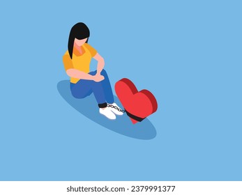 Crying Woman Being Prisoner of Love isometric 3d vector illustration concept