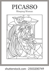 Crying Woman by Pablo Picasso, line illustration. Apply illustrations to Picasso's paintings using clear lines. Apply vector illustration, wall art, modern home decoration.