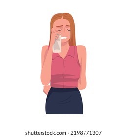 Crying Woman Character Weeping and Sobbing from Sorrow and Grief Feeling Sad and Upset Vector Illustration