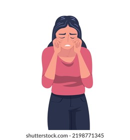 Crying Woman Character Weeping and Sobbing from Sorrow and Grief Feeling Sad and Upset Vector Illustration