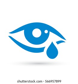 Crying woman eye tear vector icon on white background. Pain tear eye vector logo.