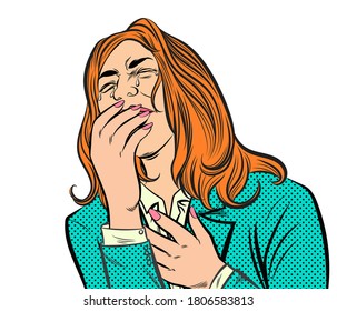 Crying woman with eyes closed. Pop art vector illustration on a white background.