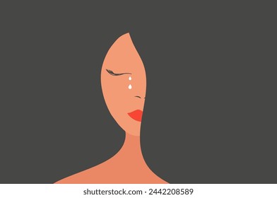 Crying woman face with tears. Sadness and depression, broken heart feeling and stop violence against woman concept