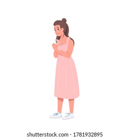 Crying woman flat color vector detailed character. Upset girl with anxiety. Depression and loneliness. Psychological problem isolated cartoon illustration for web graphic design and animation