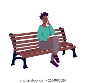 Crying Woman Sitting On Bench Semi Flat Color Vector Character. Sitting Figure. Full Body Person On White. Stress Isolated Modern Cartoon Style Illustration For Graphic Design And Animation