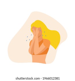 Crying woman symbol with hands on face concept of fate