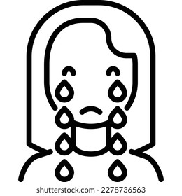 Crying woman thin line icon. Emotional stress, PMS, sadness, depression, negative emotion. Vector illustration.