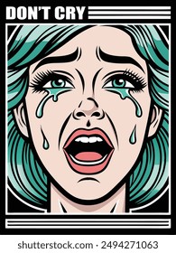 crying woman tshirt design vector