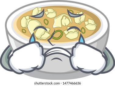 Crying wonton soup in a cartoon bowl