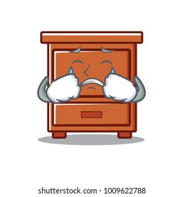 Crying wooden drawer mascot cartoon