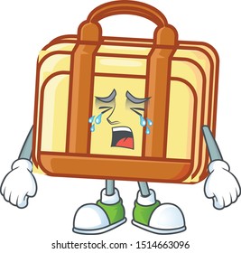 Crying work suitcase cartoon character with mascot