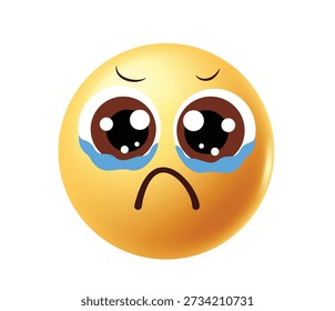 Choro Amarelo Emoji Face com Grandes Olhos Lágrimas e Expressão Franzida Ilustração Digital