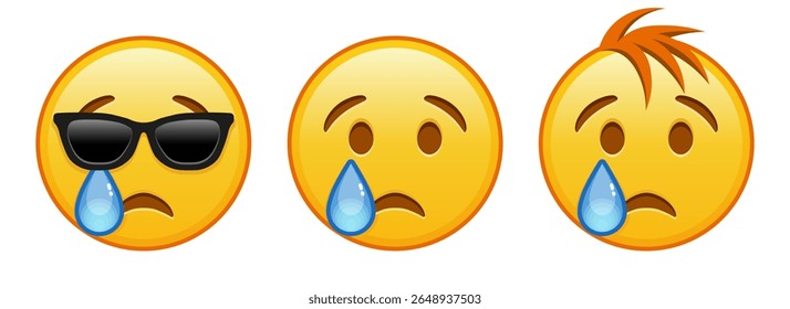 Crying yellow face Set of three emoji