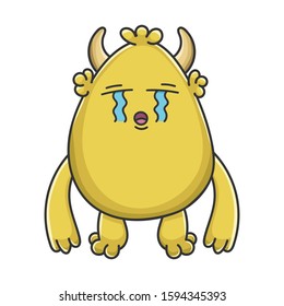 Crying yellow goblin cartoon monster isolated on white