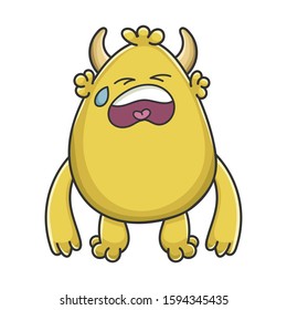 Crying yellow goblin cartoon monster isolated on white