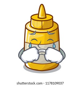 Crying yellow mustard in plastic bottle cartoon