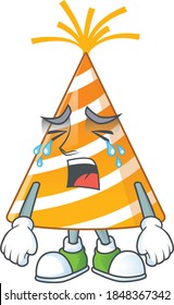 A crying yellow party hat cartoon character drawing concept. Vector illustration